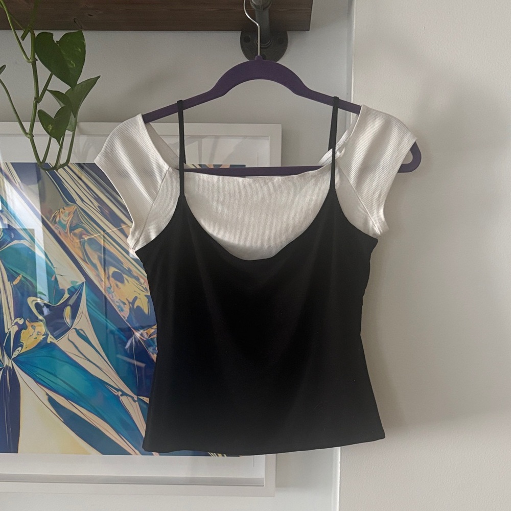 Women’s Black & White Layered Square-Neck Top